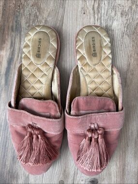 Birdies Pink Velvet Tassel Mule Slippers